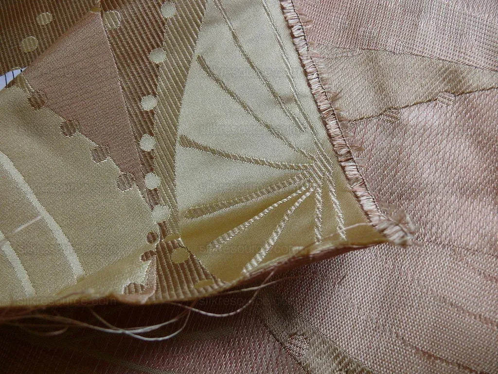 100% Silk Lampas Music Note "pink Dust" Ecru Art Deco