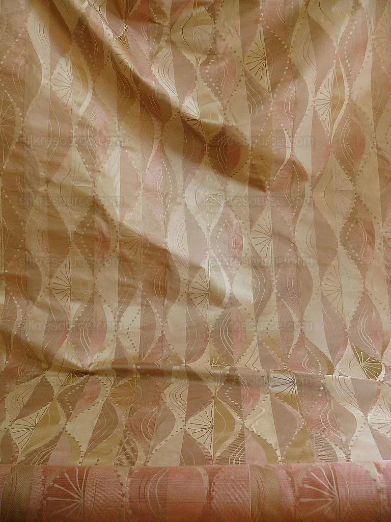 100% Silk Lampas Music Note "pink Dust" Ecru Art Deco