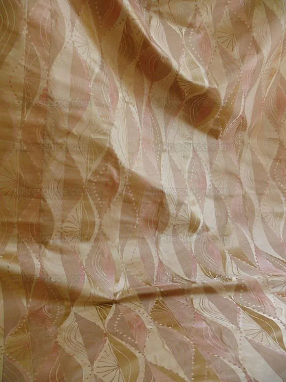 100% Silk Lampas Music Note "pink Dust" Ecru Art Deco