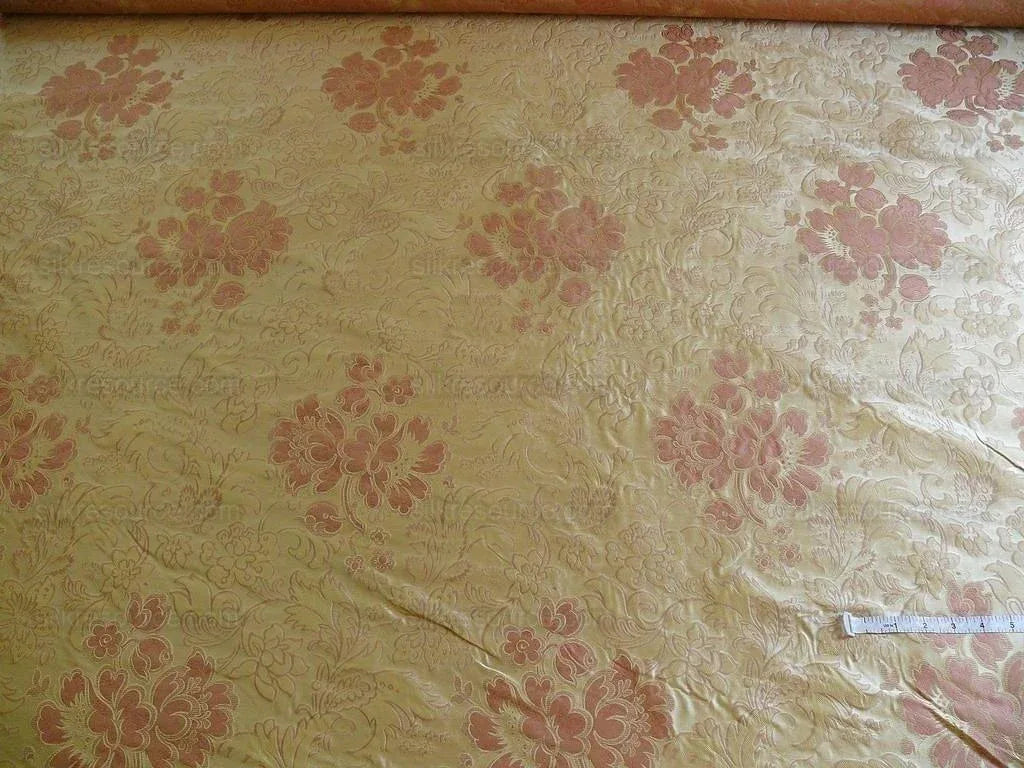 By Yd Hiend 100%silk Lampas Peony Bush "rose" Pink Gold Beige 560 Rose