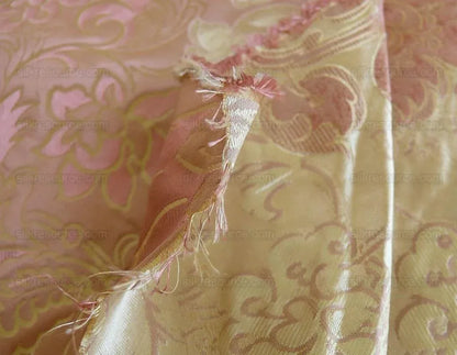 By Yd Hiend 100%silk Lampas Peony Bush "rose" Pink Gold Beige 560 Rose