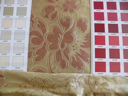 By Yd Hiend 100%silk Lampas Peony Bush "rose" Pink Gold Beige 560 Rose