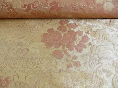 By Yd Hiend 100%silk Lampas Peony Bush "rose" Pink Gold Beige 560 Rose