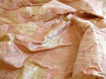 By Yd Hiend 100%silk Lampas Peony Bush "rose" Pink Gold Beige 560 Rose