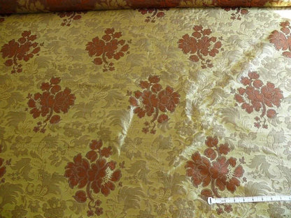 By Yd Hiend 100%silk Lampas Peony Bush "cognac" Brown Gray Beige 560 Cognac