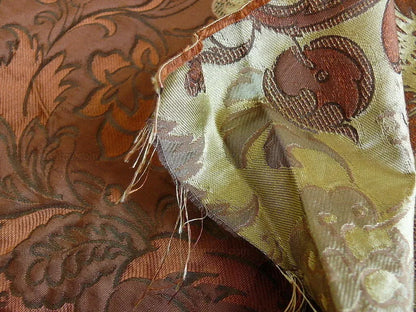 By Yd Hiend 100%silk Lampas Peony Bush "cognac" Brown Gray Beige 560 Cognac