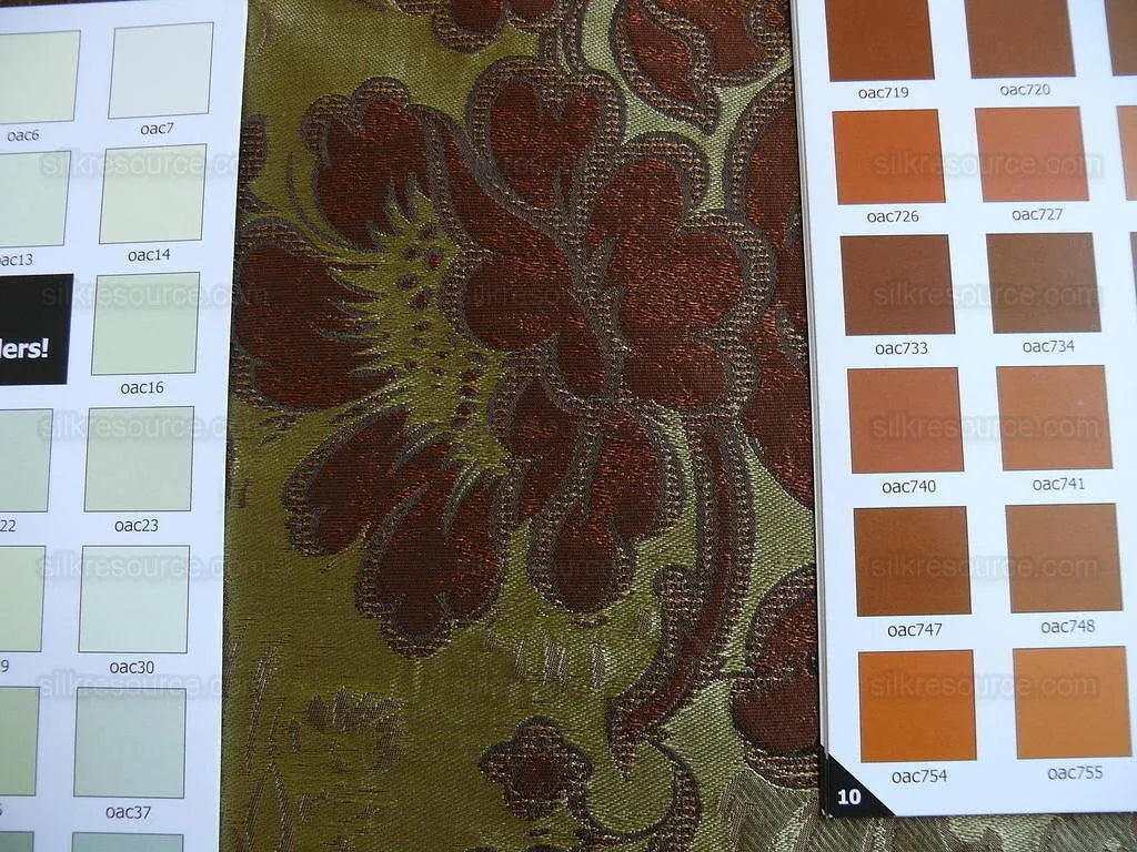 By Yd Hiend 100%silk Lampas Peony Bush "cognac" Brown Gray Beige 560 Cognac