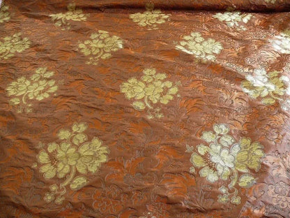 By Yd Hiend 100%silk Lampas Peony Bush "cognac" Brown Gray Beige 560 Cognac