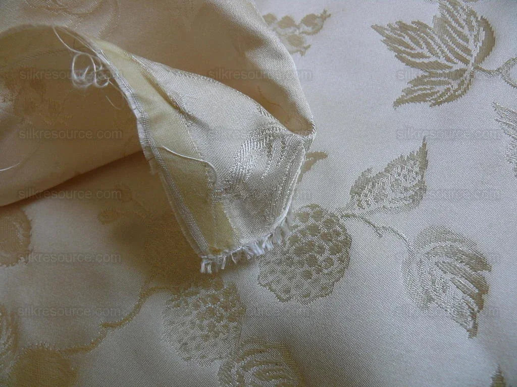 100%silk Damask Summer Berry "almond" Ecru