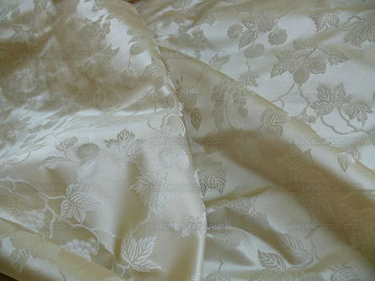 100%silk Damask Summer Berry "almond" Ecru