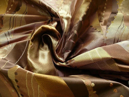 100% Silk Lampas Music Note "tortoise" Brown Gold Green Art Deco