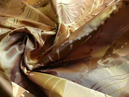 100% Silk Lampas Music Note "tortoise" Brown Gold Green Art Deco