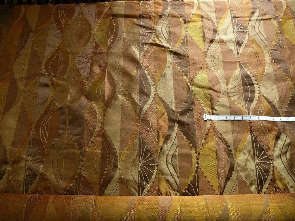 100% Silk Lampas Music Note "tortoise" Brown Gold Green Art Deco