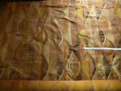 100% Silk Lampas Music Note "tortoise" Brown Gold Green Art Deco