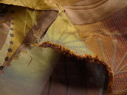 100% Silk Lampas Music Note "tortoise" Brown Gold Green Art Deco