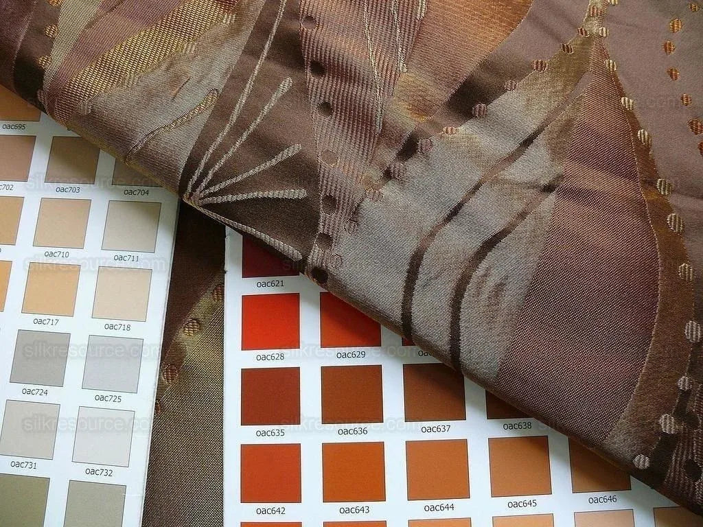 100% Silk Lampas Music Note "tortoise" Brown Gold Green Art Deco