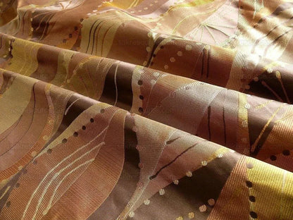 100% Silk Lampas Music Note "tortoise" Brown Gold Green Art Deco