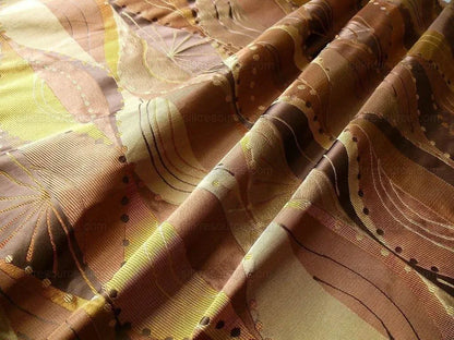 100% Silk Lampas Music Note "tortoise" Brown Gold Green Art Deco