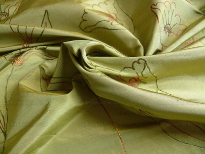 100% Silk Lampas Tulip "green" Mod Picasso Modern Abstract Flora Thick MSRP USD 300+/Y