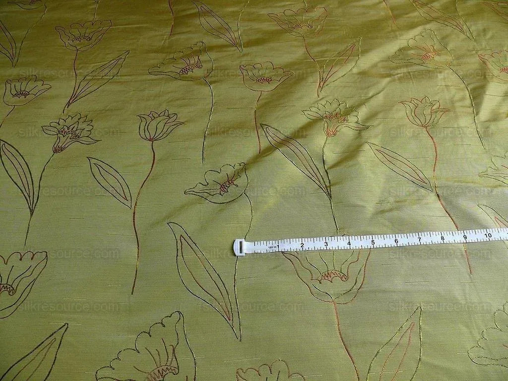 100% Silk Lampas Tulip "green" Mod Picasso Modern Abstract Flora Thick MSRP USD 300+/Y