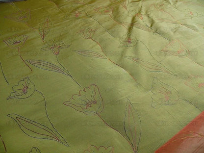 100% Silk Lampas Tulip "green" Mod Picasso Modern Abstract Flora Thick MSRP USD 300+/Y