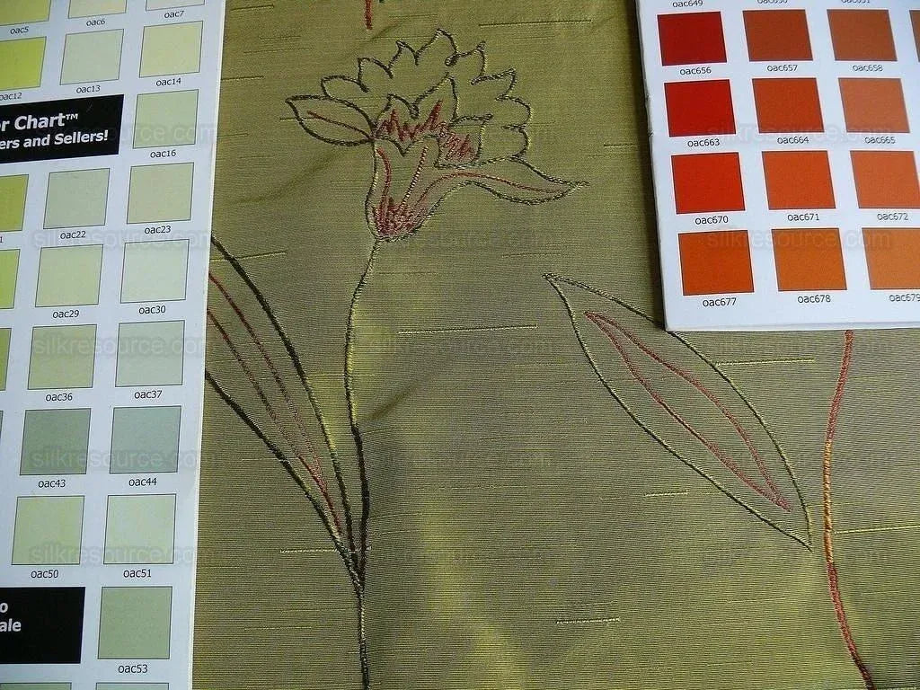 100% Silk Lampas Tulip "green" Mod Picasso Modern Abstract Flora Thick MSRP USD 300+/Y