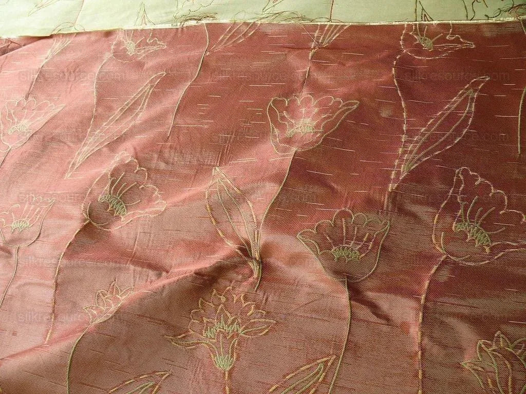 100% Silk Lampas Tulip "green" Mod Picasso Modern Abstract Flora Thick MSRP USD 300+/Y