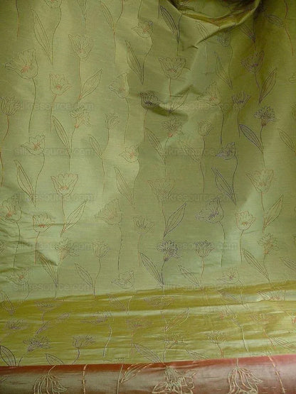 100% Silk Lampas Tulip "green" Mod Picasso Modern Abstract Flora Thick MSRP USD 300+/Y