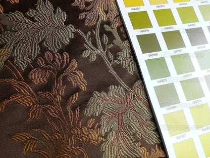 by yard 100% Silk Lampas Realistic Stemmed Chrysanthemums "branch" Brown