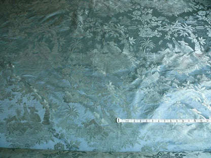 100% Silk Damask Chinoiserie Music Garden "aspen" Turquoise Bty