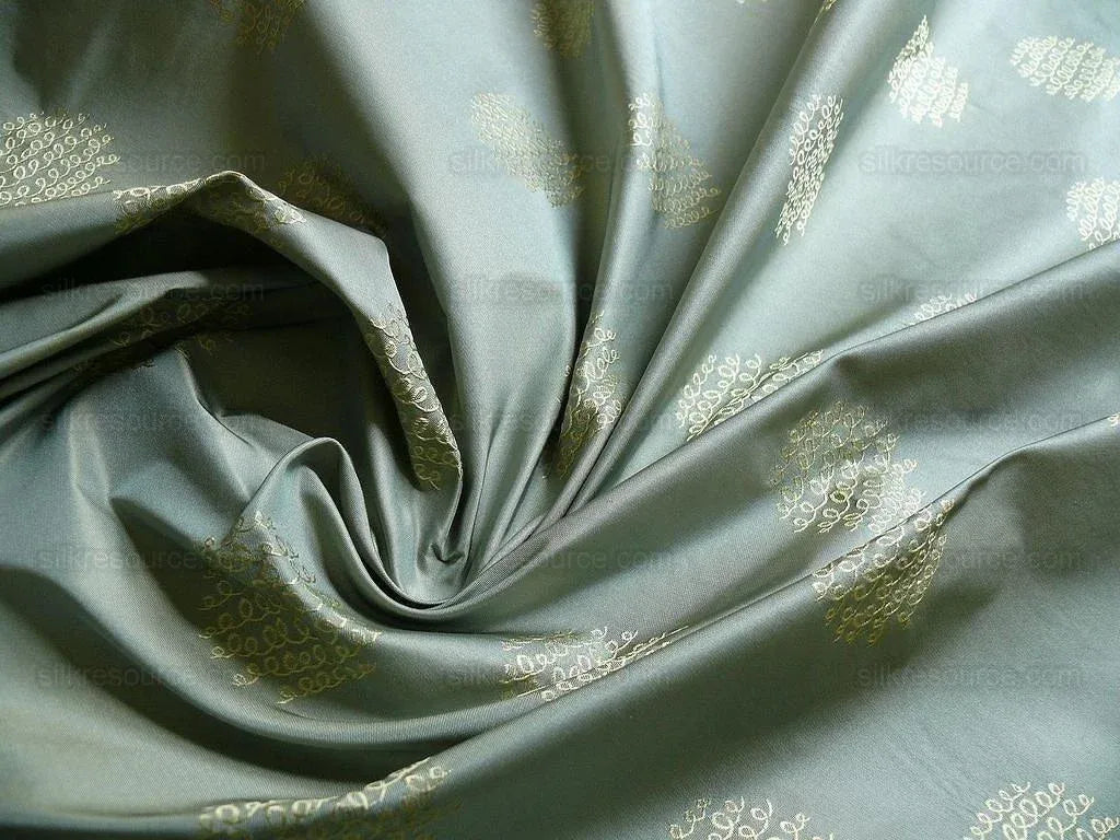 Bty 100% Silk Damask Loop Doodle "Mint" Blue Green Gold MSRP USD 200+/Y