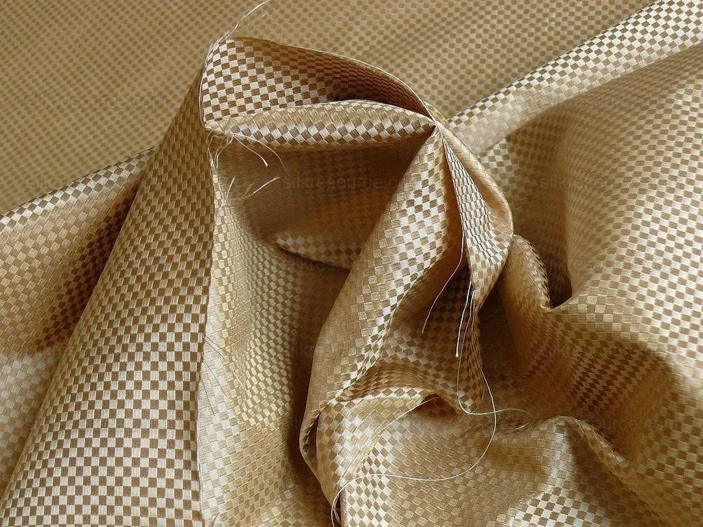 High End 100% Silk Mini Check "blond" Gold Heavy! MSRP USD275/Y