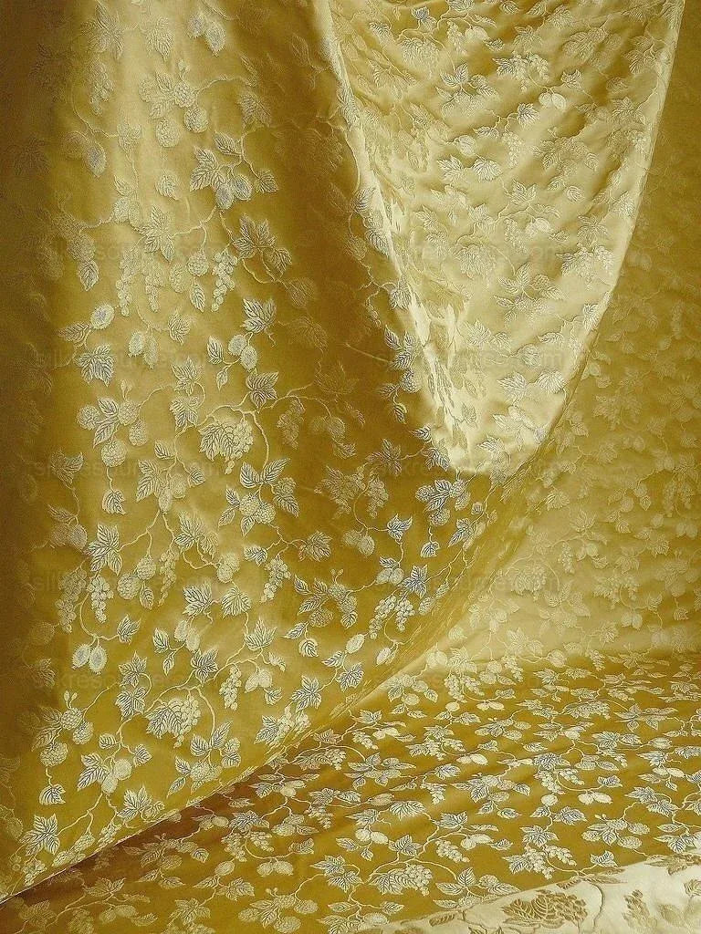 100%silk Damask Summer Berry "wheat" Gold Nimbus Art Nouveau William Morris