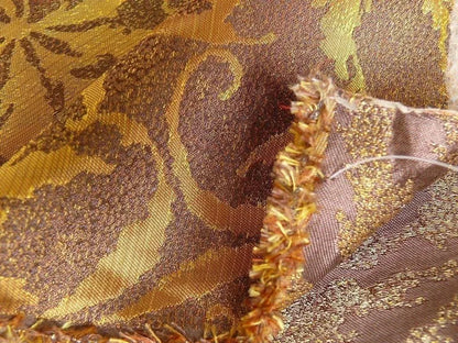 by yard 100% Silk Jacquard Palm Japanese Maple Leaf Foliage Magic "autumn" Brown Gold