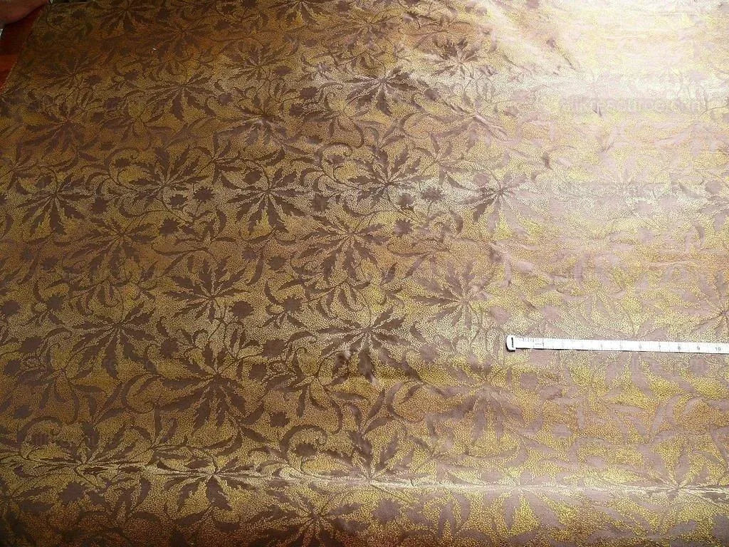 by yard 100% Silk Jacquard Palm Japanese Maple Leaf Foliage Magic "autumn" Brown Gold