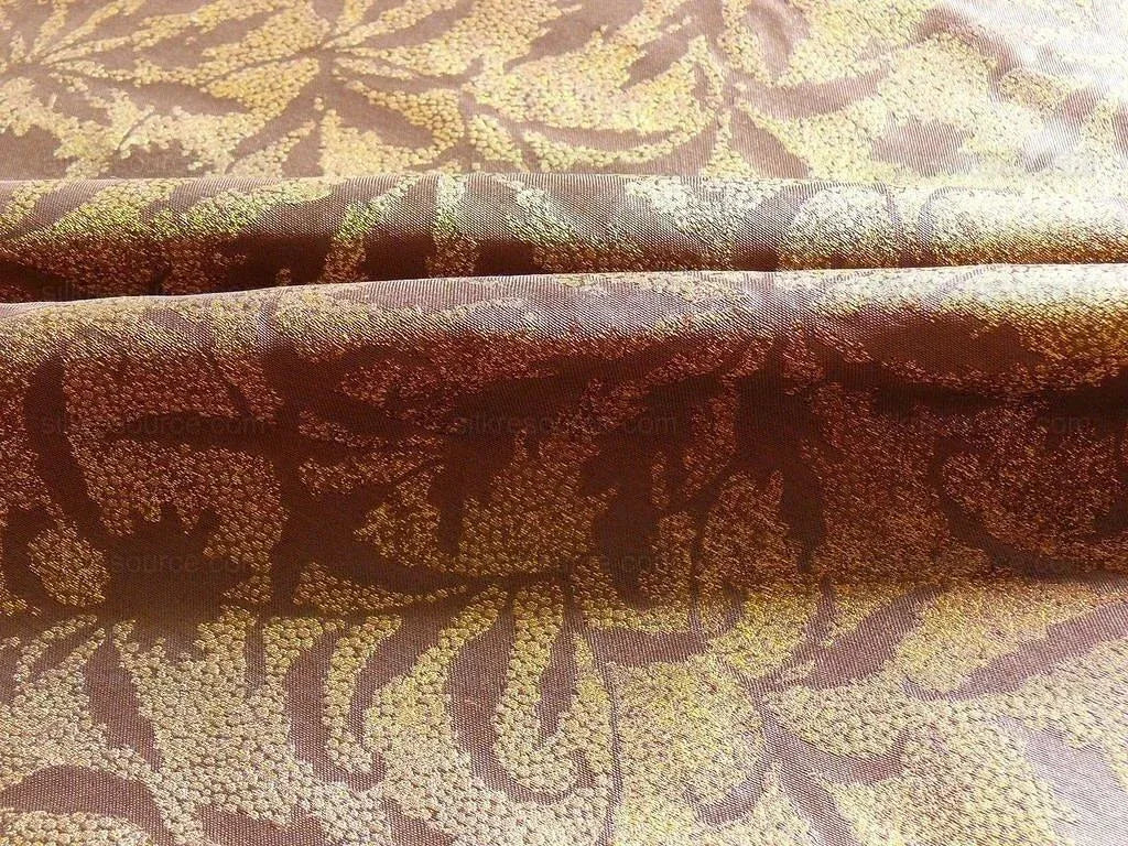 by yard 100% Silk Jacquard Palm Japanese Maple Leaf Foliage Magic "autumn" Brown Gold