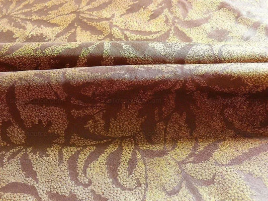 by yard 100% Silk Jacquard Palm Japanese Maple Leaf Foliage Magic "autumn" Brown Gold