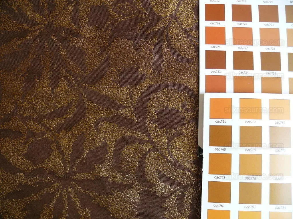 by yard 100% Silk Jacquard Palm Japanese Maple Leaf Foliage Magic "autumn" Brown Gold