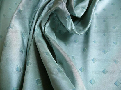 by yard 100% Silk Lampas Diamond Dot "mermaid" Blue Turquoise  Stripe Reversible