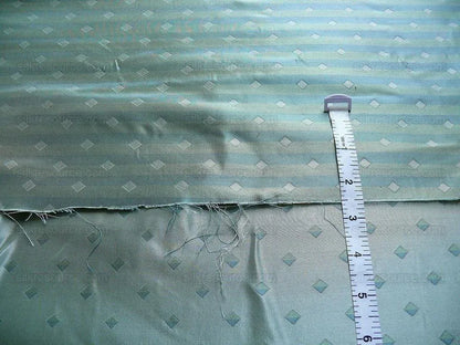 by yard 100% Silk Lampas Diamond Dot "mermaid" Blue Turquoise  Stripe Reversible