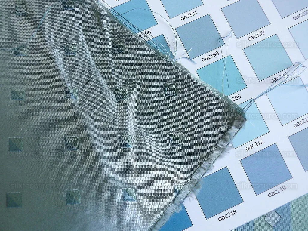 by yard 100% Silk Lampas Diamond Dot "mermaid" Blue Turquoise  Stripe Reversible