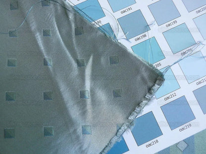 by yard 100% Silk Lampas Diamond Dot "mermaid" Blue Turquoise  Stripe Reversible