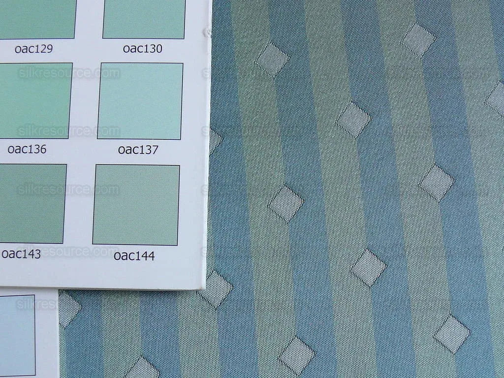 by yard 100% Silk Lampas Diamond Dot "mermaid" Blue Turquoise  Stripe Reversible