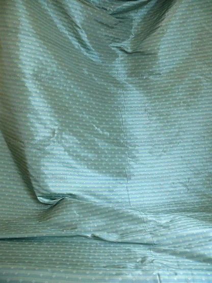 by yard 100% Silk Lampas Diamond Dot "mermaid" Blue Turquoise  Stripe Reversible
