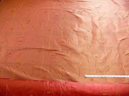 100% Silk Lampas Tulip "rust" Red Mod Picasso Modern Abstract Flora Thick MSRP USD 300+/Y