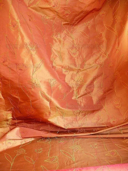 100% Silk Lampas Tulip "rust" Red Mod Picasso Modern Abstract Flora Thick MSRP USD 300+/Y