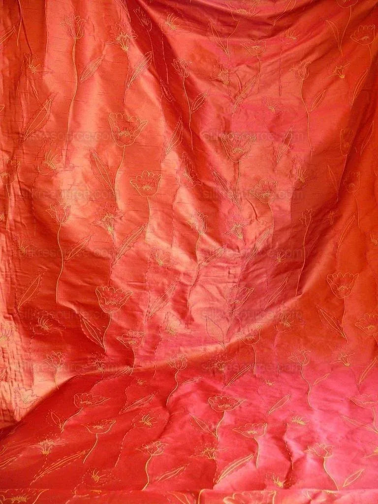 Rust Red Tulip Lampas Tulip Silk - Rust Red – Silk Resource