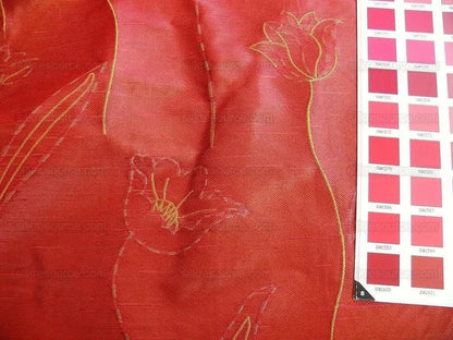 100% Silk Lampas Tulip "rust" Red Mod Picasso Modern Abstract Flora Thick MSRP USD 300+/Y