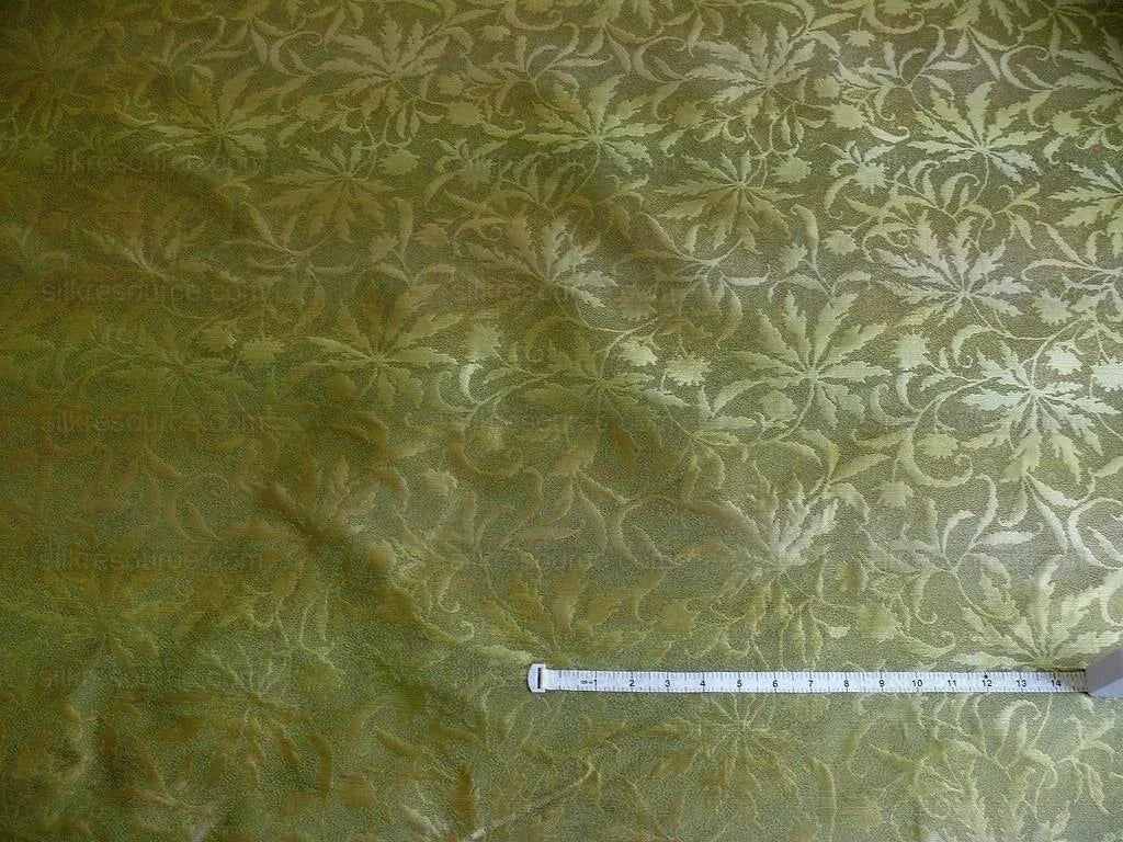 by yard 100% Silk Jacquard Palm Japanese Maple Leaf Foliage Magic "fir" Green Brown Gold