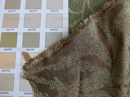 by yard 100% Silk Jacquard Palm Japanese Maple Leaf Foliage Magic "fir" Green Brown Gold